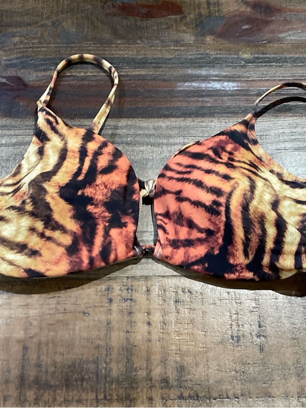 Shade & Shore Orange and Black Tiger Print Bikini Top